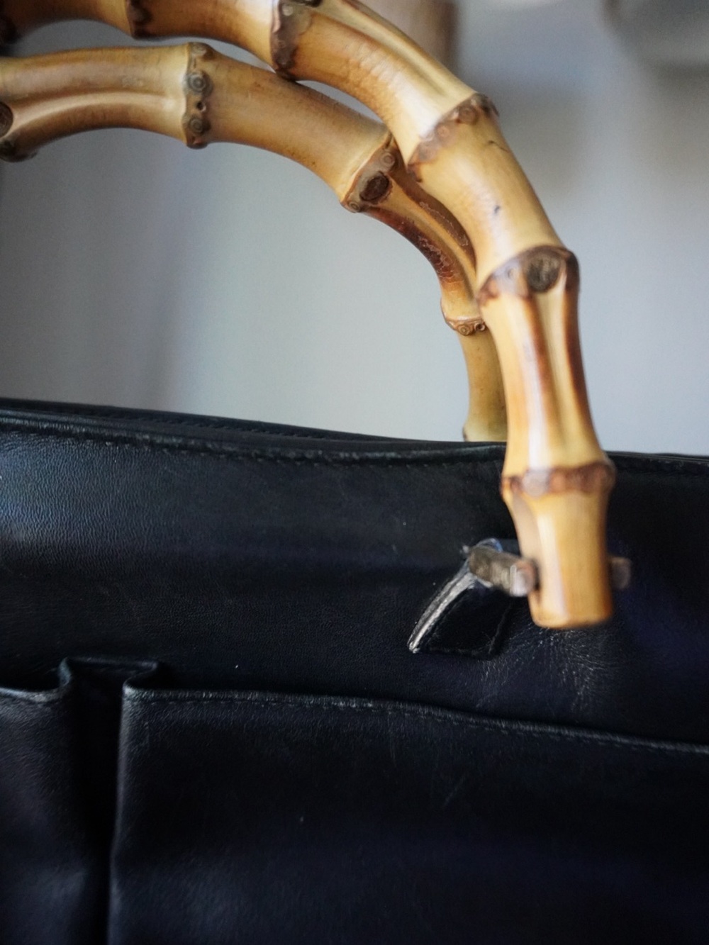 Gucci Black Leather Shoulder Bag with Bamboo Top Handles and Detachable Strap - Picture 9 of 10